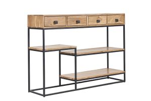Console industrielle avec rangements 4 tiroirs en bois massif et métal noir L115 cm GRENELLE