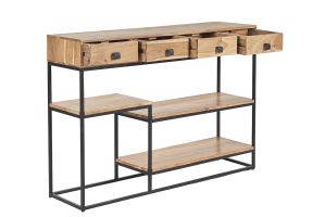 Console industrielle avec rangements 4 tiroirs en bois massif et métal noir L115 cm GRENELLE