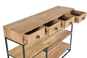 Console industrielle avec rangements 4 tiroirs en bois massif et métal noir L115 cm GRENELLE