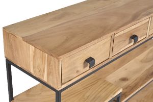 Console industrielle avec rangements 4 tiroirs en bois massif et métal noir L115 cm GRENELLE