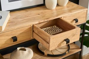 Console industrielle avec rangements 4 tiroirs en bois massif et métal noir L115 cm GRENELLE