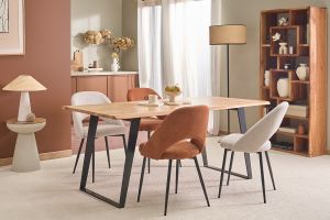 Table à manger rectangulaire en bois massif et métal noir L175 cm KORA