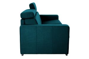 Canapé convertible avec têtières ajustables 3 places en tissu bleu canard avec matelas 12 cm NORO
