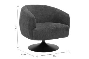 Fauteuil pivotant en tissu effet chenille brossé terre brûlée et métal noir BOWIE