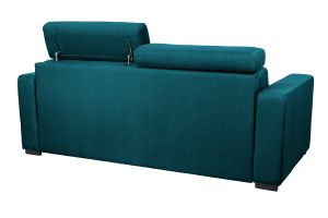 Canapé convertible avec têtières ajustables 3 places en tissu bleu canard avec matelas 12 cm NORO