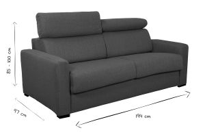 Canapé convertible avec têtières ajustables 3 places en tissu bleu canard avec matelas 12 cm NORO