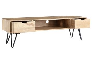 Meuble TV en bois manguier massif et métal noir L150 VIBES