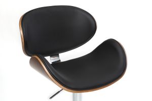 Tabouret de bar design réglable noir, bois foncé et métal chromé WALNUT