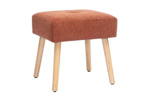 Tabouret bas en tissu effet velours texturé terre brûlée et bois clair massif H46 cm GUESTA