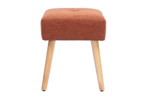 Tabouret bas en tissu effet velours texturé terre brûlée et bois clair massif H46 cm GUESTA