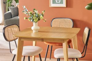 Table à manger extensible scandinave carrée placage chêne L90-130 cm LEENA