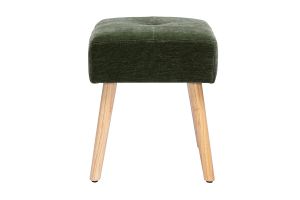 Tabouret bas en tissu effet velours vert kaki et bois clair massif H46 cm GUESTA