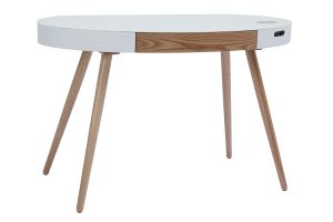 Bureau connecté multimédia verre blanc et bois clair L120 cm HANDY