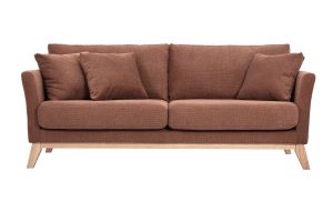Canapé scandinave déhoussable 3 places en tissu chenille terre brûlée et bois clair OSLO