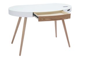 Bureau connecté multimédia verre blanc et bois clair L120 cm HANDY