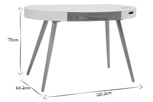 Bureau connecté multimédia verre blanc et bois clair L120 cm HANDY