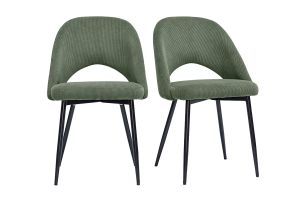 Sedie vintage in tessuto velluto a coste verde kaki e metallo nero (set di 2) COSETTE
