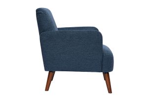 Fauteuil scandinave en tissu effet velours texturé bleu foncé et bois foncé ISKO