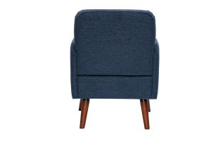 Fauteuil scandinave en tissu effet velours texturé bleu foncé et bois foncé ISKO