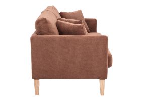 Canapé scandinave déhoussable 3 places en tissu chenille terre brûlée et bois clair OSLO