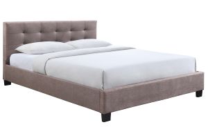 Lit 2 places 160x200 cm en tissu camel capitonné MARQUISE