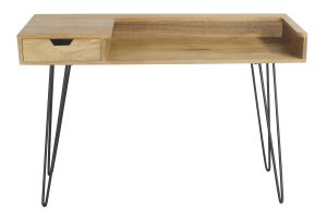Bureau avec tiroir bois manguier massif et métal noir L116 cm VIBES
