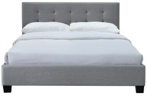 Lit 2 places 160x200 cm en tissu gris capitonné MARQUISE
