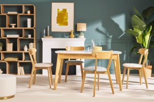Table extensible rallonges intégrées rectangulaire blanc et bois L140-180 cm MEENA