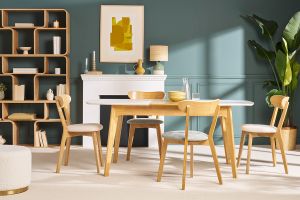 Table extensible rallonges intégrées rectangulaire blanc et bois L140-180 cm MEENA