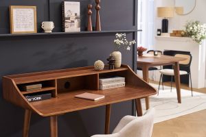 Bureau avec rangements vintage bois foncé L120 cm NORDECO