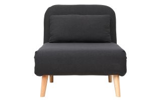 Fauteuil convertible scandinave en tissu gris foncé et bois clair AMIKO