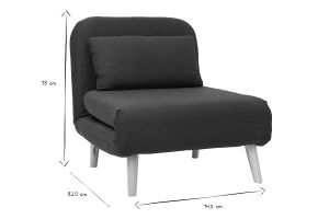 Fauteuil convertible scandinave en tissu gris foncé et bois clair AMIKO