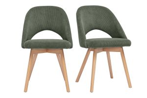 Chaises scandinaves en tissu velours côtelé vert kaki et bois clair (lot de 2) COSETTE