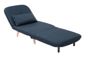 Fauteuil convertible scandinave en tissu bleu foncé et bois clair AMIKO