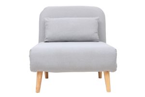 Fauteuil convertible scandinave en tissu gris clair et bois clair AMIKO