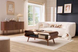 Table basse rectangulaire vintage bois foncé noyer L118 cm TAKLA