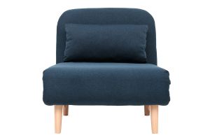 Fauteuil convertible scandinave en tissu bleu foncé et bois clair AMIKO