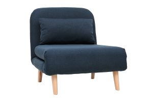 Fauteuil convertible scandinave en tissu bleu foncé et bois clair AMIKO