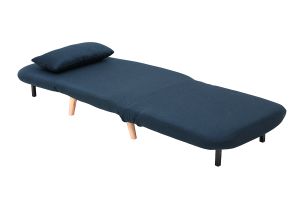 Fauteuil convertible scandinave en tissu bleu foncé et bois clair AMIKO