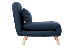Fauteuil convertible scandinave en tissu bleu foncé et bois clair AMIKO
