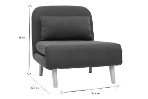 Fauteuil convertible scandinave en tissu bleu foncé et bois clair AMIKO