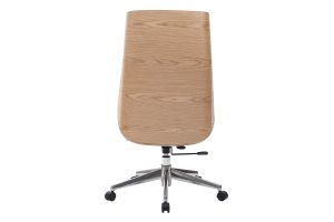 Fauteuil de bureau de direction design blanc, bois clair et acier chromé CURVED