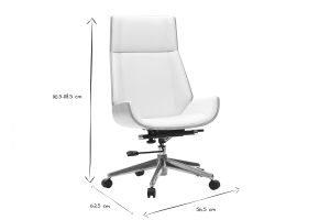 Fauteuil de bureau de direction design blanc, bois clair et acier chromé CURVED