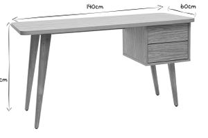 Bureau avec rangements 2 tiroirs scandinave bois clair chêne L140 cm FIFTIES