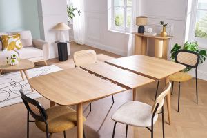 Table à manger extensible rectangulaire en bois clair L130-160 cm NORDECO