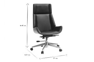 Fauteuil de bureau de direction design noir, bois foncé noyer et acier chromé CURVED