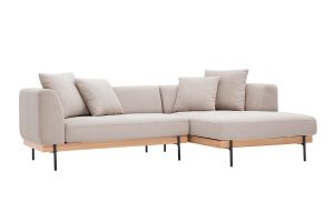 Canapé d'angle droit 4 places en tissu chenille beige et métal noir IVAR