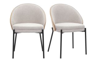 Chaises en tissu effet velours texturé beige, bois clair et métal (lot de 2) TUCSON