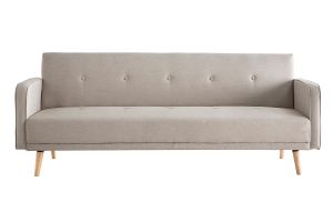 Canapé convertible scandinave 3 places en tissu beige et bois clair ULLA