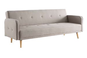 Canapé convertible scandinave 3 places en tissu beige et bois clair ULLA